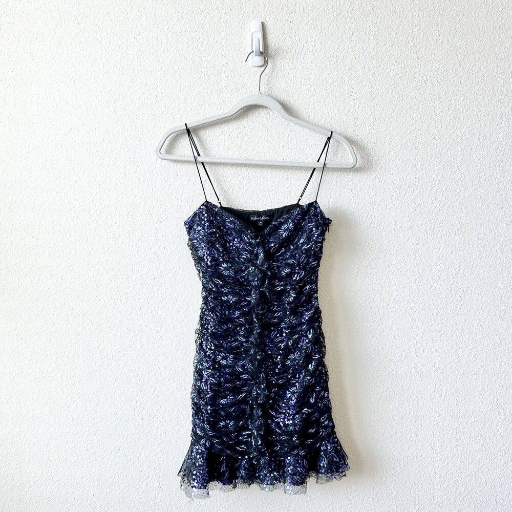 FOR LOVE & LEMONS Rodin Sequin Lace Iridecent Mini Dress Black Blue Size XS - Picture 3 of 10